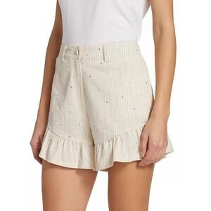 Cinq a Sept NWT $295 Neema Rhinestone Seersucker Ruffle Shorts Size 6